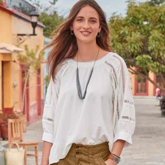 Sundance Tops - Sundance White Blouse with Lace Accents Amelie Daylight Rust Oversized Blouse